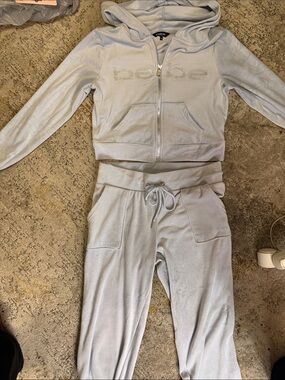 bebe Light Blue Velour Zip Hoodie & Joggers Set